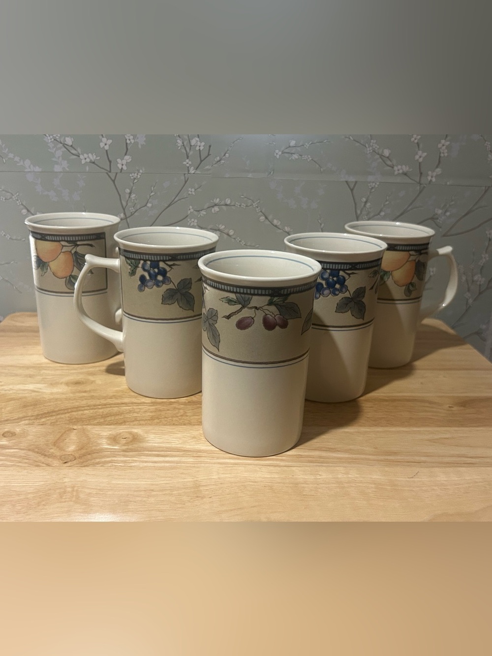 Mikasa Intaglio Garden Harvest Cappuccino Tall Mugs- Set of 5